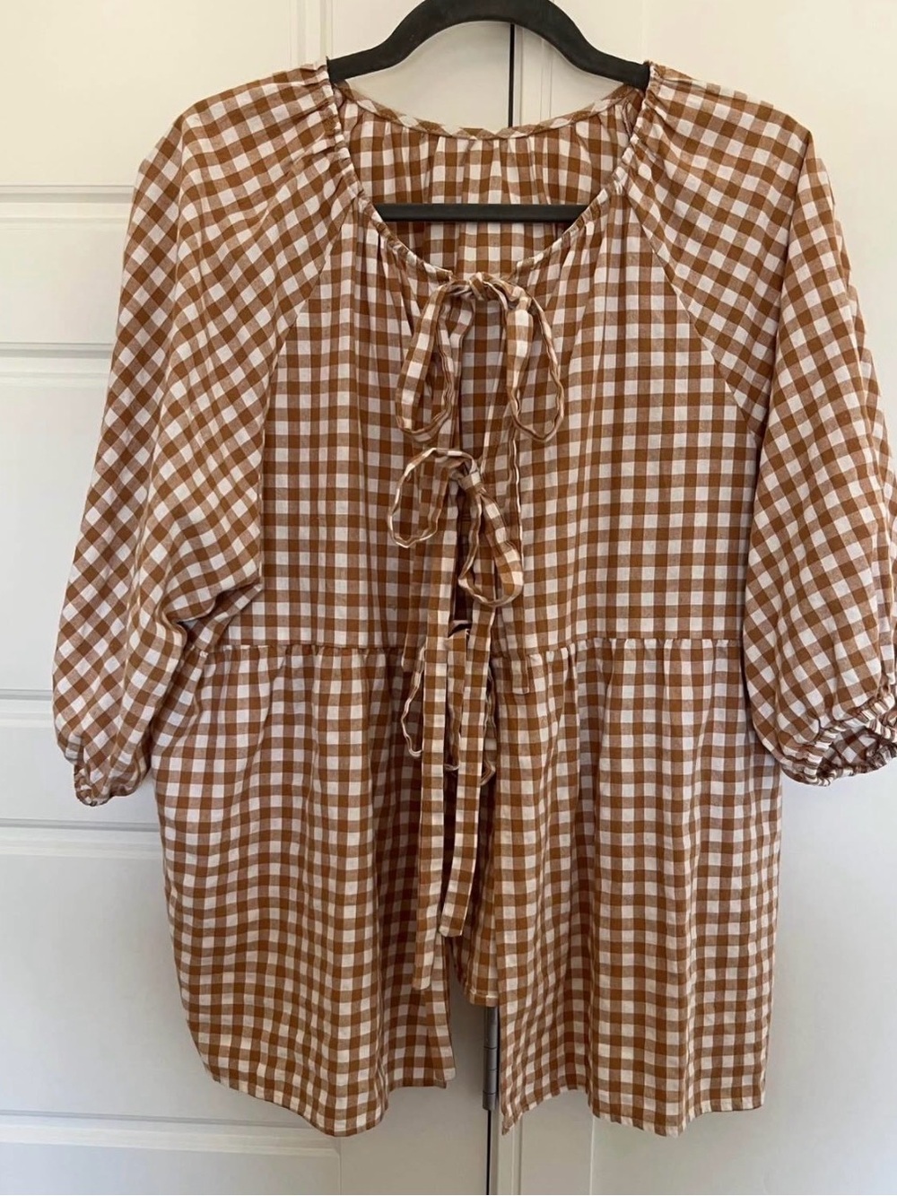 The Lullaby Club Florence Smock Top Caramel Gingham XS